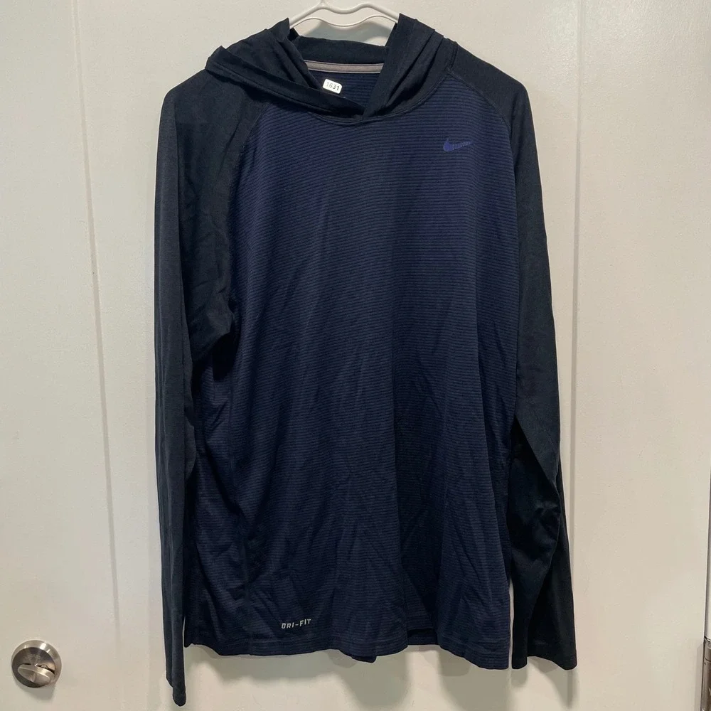 Nike Mens Dri-FIT Hoodie Navy Blue Long Sleeve Training Shirt XL 1631